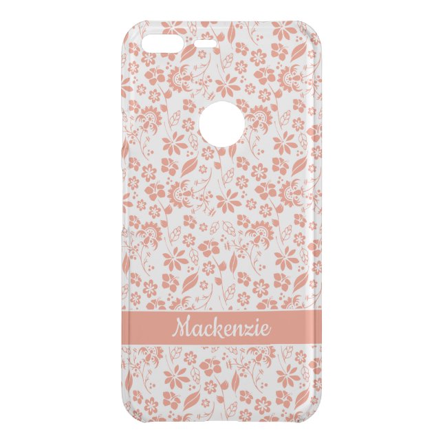 Coral Peach Tropical Girly Flowers Monogram Uncommon Google Pixel XL Case (Back)