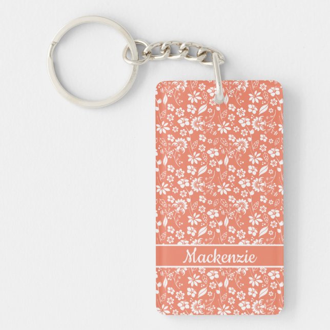 Coral Peach Tropical Spring Flowers Photo Keychain (Front)