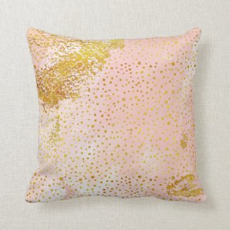 Coral peach watercolor and gold foil confetti throw pillow