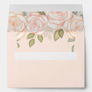 Coral Peach Watercolor Blush Floral Wedding Envelope