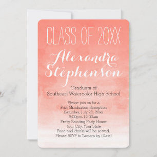 Coral Peach Watercolor Graduation Party Invitation