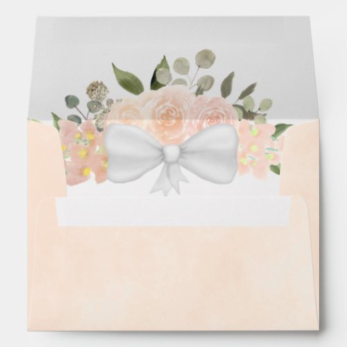 Coral Peach Watercolor Roses Elegant Wedding Envelope