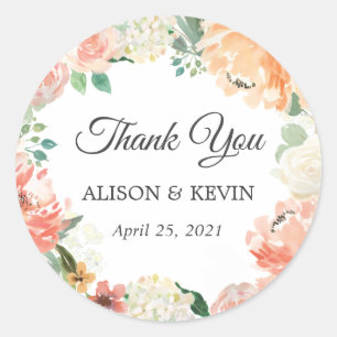 Coral Peach Wedding Favor Thank You Sticker