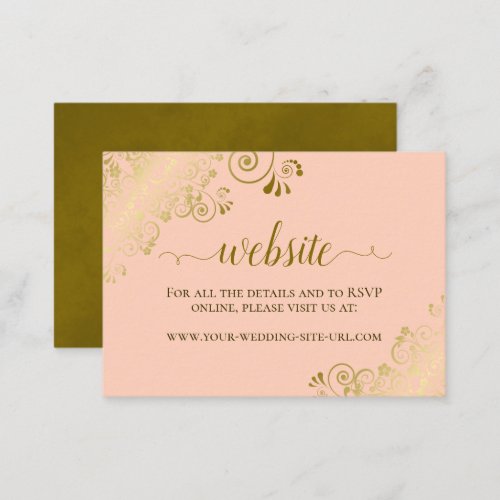 Coral Peach with Gold Floral Lace Wedding Website Enclosure Card