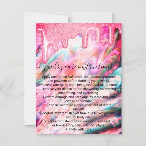 Coral Pearl Opal Glitter Drips Jewelry Care Card