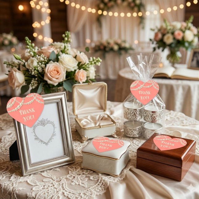 Coral & Pearls Custom Heart-Shaped Thank You  Heart Sticker (Creator Uploaded)