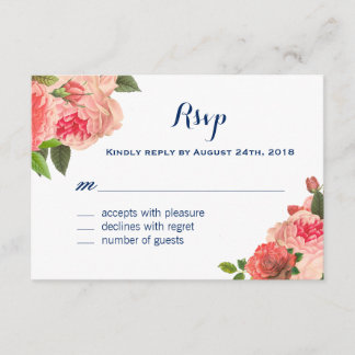 Coral Peonie on Navy RSVP Cards