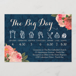 Coral Peonies and Navy Wedding Timeline Program