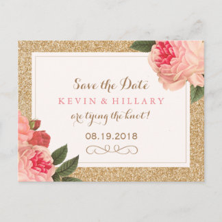 Coral Peonies Save the Date Postcard