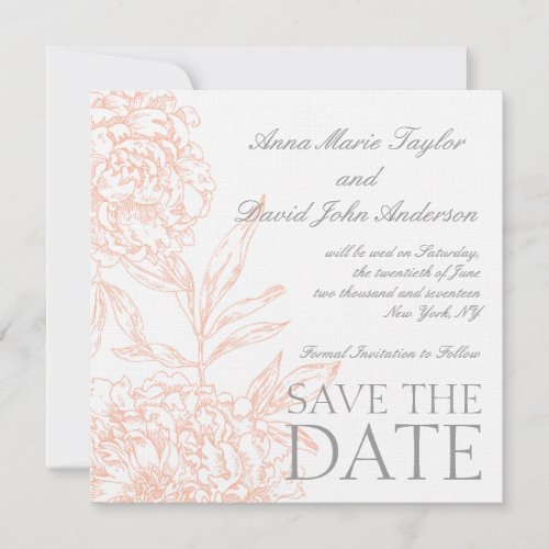 Coral Peonies Vintage Save The Date