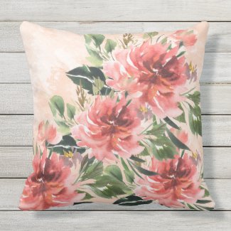 Coral Peonies Watercolor Pillow 20x20