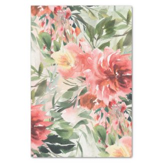 Coral Peonies Watercolor Print Tissue Paper