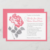 Coral Peony with Gray Wedding Invitation (Front/Back)
