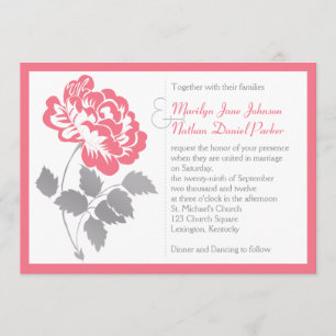 Coral Peony with Gray Wedding Invitation