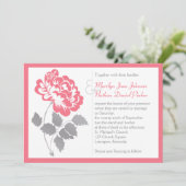 Coral Peony with Gray Wedding Invitation (Standing Front)