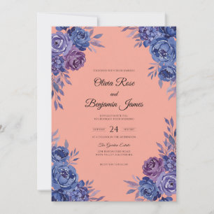Coral Periwinkle Peony Wedding Invitation