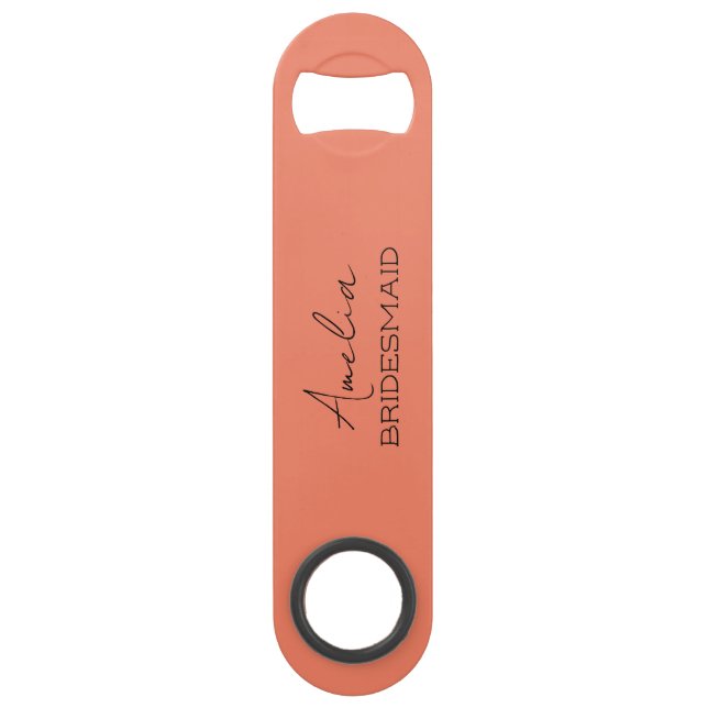 Coral Personalized Bridesmaid Bottle Opener (Front)