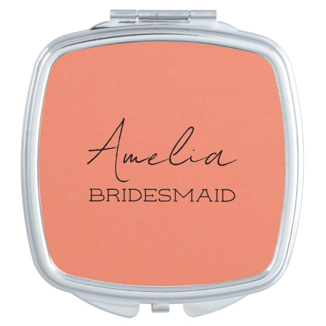 Coral Personalized Bridesmaid Compact Mirror (Front)