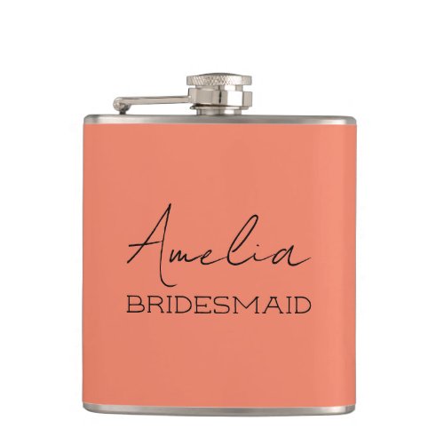 Coral Personalized Bridesmaid Flask