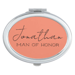 Coral Personalized Man of Honor Compact Mirror