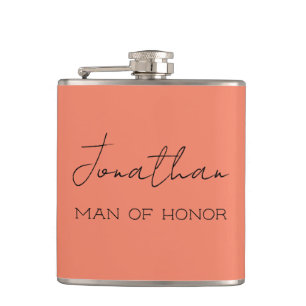 Coral Personalized Man of Honor Flask