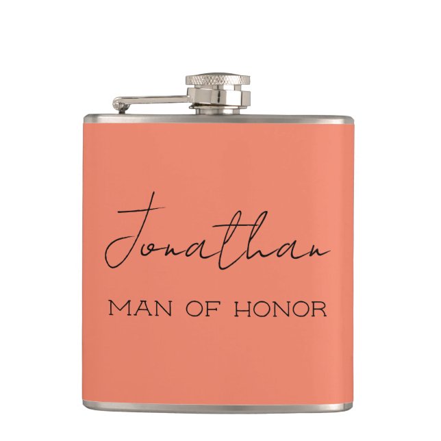 Coral Personalized Man of Honor  Flask (Front)