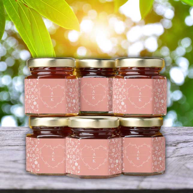Coral Personalized Monogram Wedding Honey Jar Favors (Coral Personalized Monogram Wedding Honey Jar Favors)
