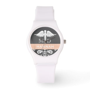 CORAL PERSONALIZED PHYSICIAN CADUCEUS CHALKBOARD WATCH