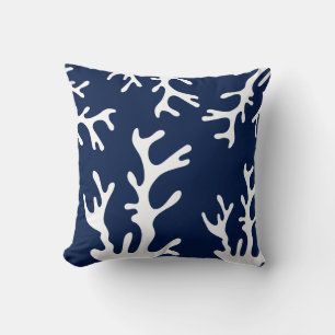 Coral Pillow - Navy Blue and White