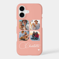 Coral Pink 4 Photo Personalized Name