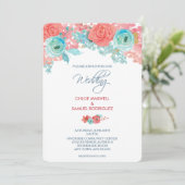 Coral Pink and Aqua Floral Wedding Invitation (Standing Front)