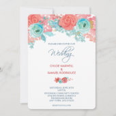 Coral Pink and Aqua Floral Wedding Invitation (Front)