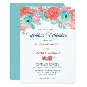 Teal And Coral Wedding Invitations Zazzle