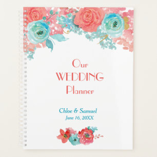 Coral Pink and Aqua Floral Wedding Planner