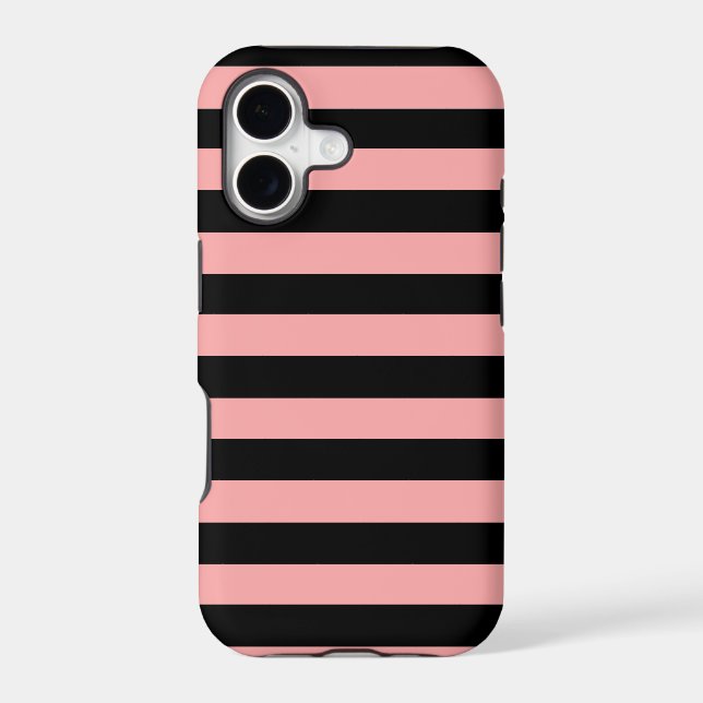 Coral Pink and Black Striped French iPhone 17 Case (Back)