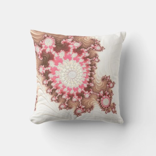 Coral Pink and Brown Fractal Seashell Abstract Throw Pillow