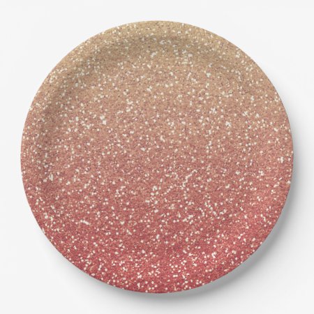 Coral Pink And Gold Faux Glitter Paper Plates