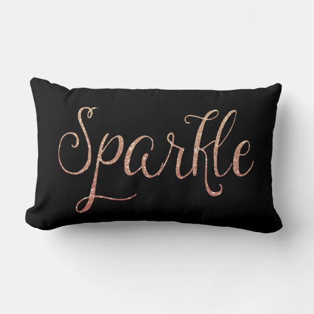 Coral Pink and Gold Faux Glitter Sparkle Lumbar Pillow (Front)