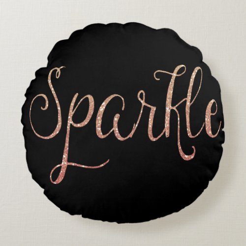 Coral Pink and Gold Faux Glitter Sparkle Round Pillow