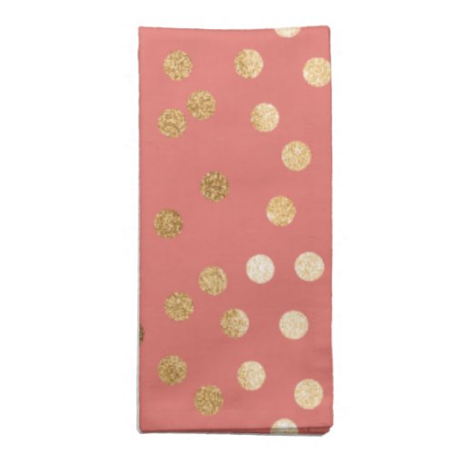 Coral Pink and Gold Glitter City Dots Napkin