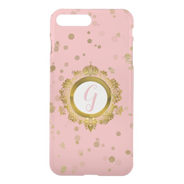 Coral Pink and Gold Monogrammed iPhone 8 Plus Case (Back)