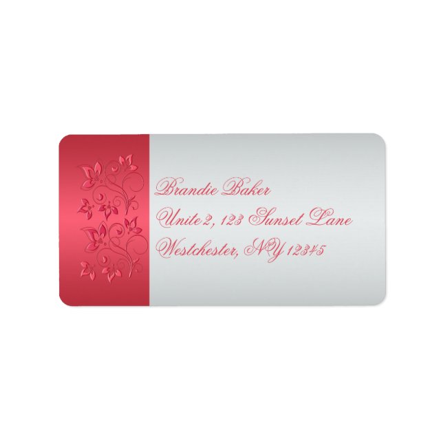 Coral Pink and Gray Floral Address Label (Front)