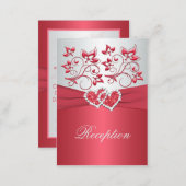 Coral Pink and Gray Floral Hearts Enclosure Card (Front/Back)