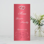 Coral Pink and Gray Floral Hearts Menu Card (Standing Front)