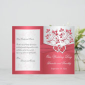 Coral Pink and Gray Floral Hearts Wedding Program (Standing Front)