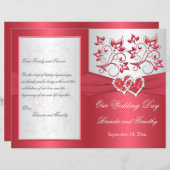 Coral Pink and Gray Floral Hearts Wedding Program (Front/Back)