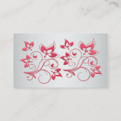 Coral Pink and Gray Floral Place Card (Back)