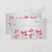 Coral Pink and Gray Floral Place Card (Front/Back)