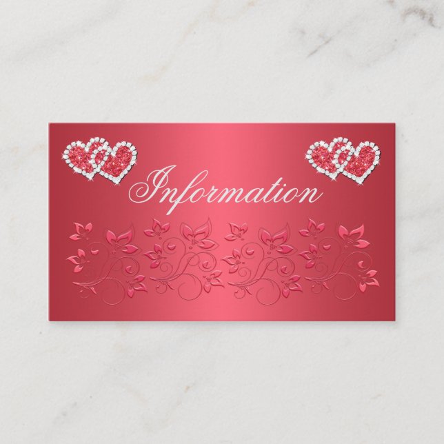 Coral Pink and Gray Floral Wedding Info Card (Front)