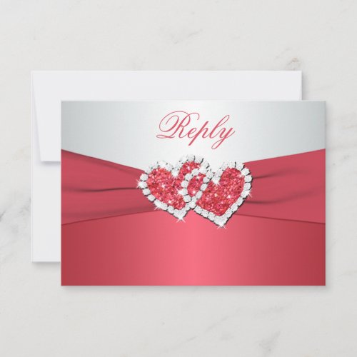 Coral Pink and Gray Joined Hearts Reply Card